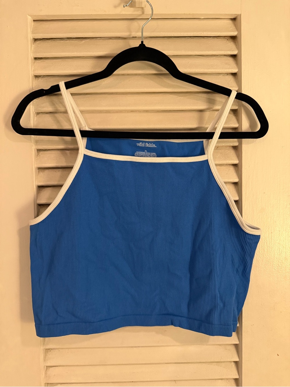 Wild Fable Women’s Blue Ribbed Crop Tank with White Trim